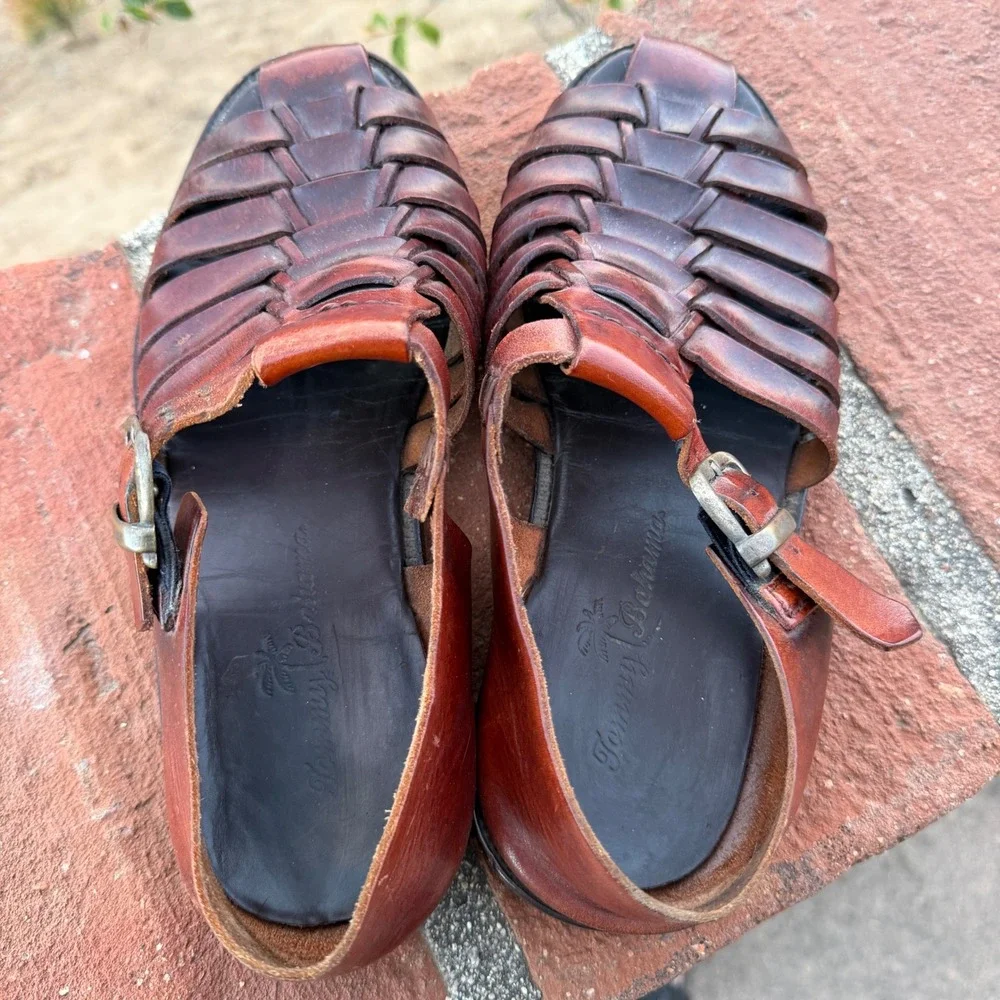 Tommy Bahama Brown Leather Huarache Fisherman Sandals Vibram Sole Mens 9